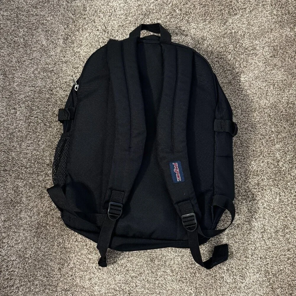 JANSPORT  Backpack Unisex Size Large Black Leather Diamond Patch-Brown (with two
